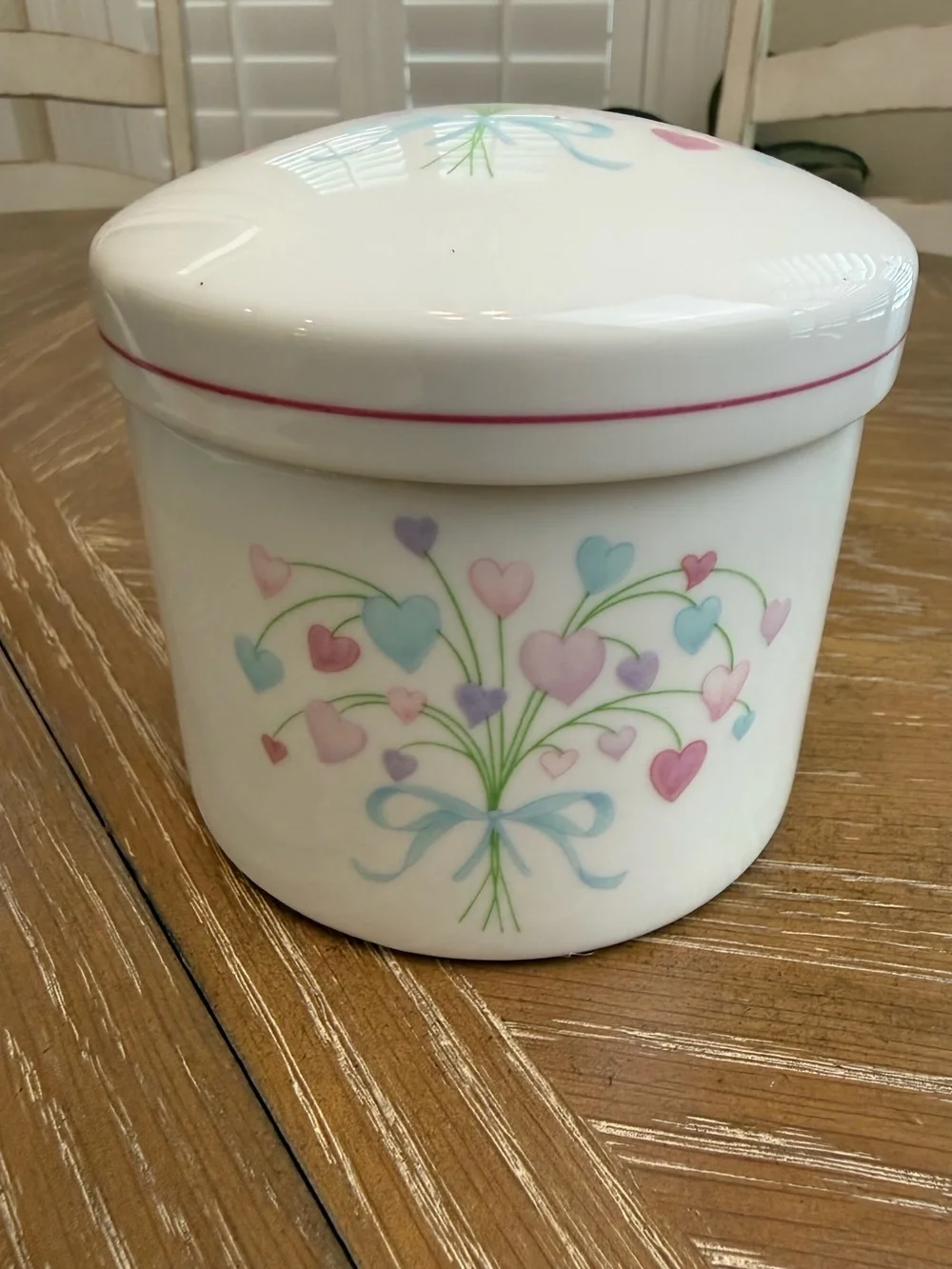 Vintage FTDA Pastel Heart Bouquet Canister/ Trinket Jar 1987 80's Deco